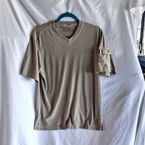 Eddie Bauer outdoor outfitters tan and brown short sleeve shirt with pocket